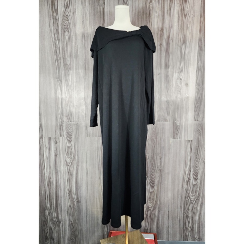 Nina Leonard Vintage Black Off Shoulder Long Sleeve Maxi Dress Womens Size Large